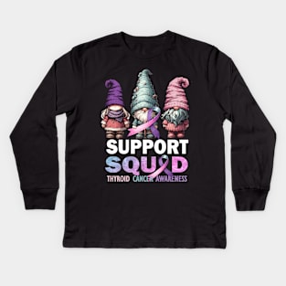 Support Squad Thyroid Cancer Awareness Purple Teal Pink Kids Long Sleeve T-Shirt